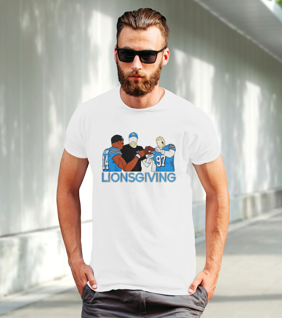 Detroit Lions Thanksgiving Lionsgiving Celebration With 14 And 97 T-Shirt