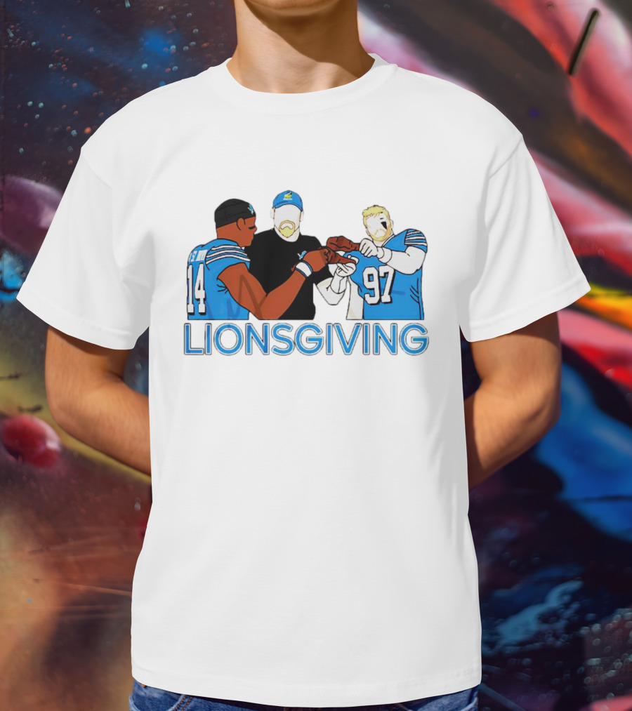 Detroit Lions Thanksgiving Lionsgiving Celebration With 14 And 97 T-Shirt