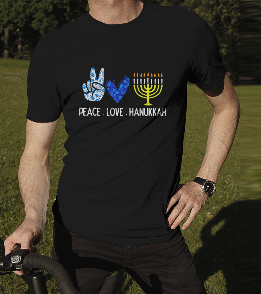 Peace Love Hanukkah Menorah Symbol Blue T-Shirt