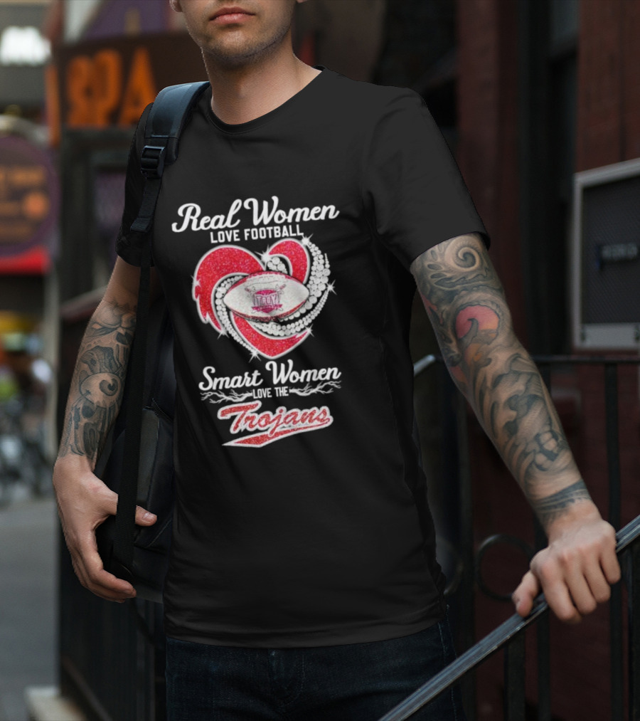 Real Women Love Football Smart Women Love The Trojans Football Heart T-Shirt