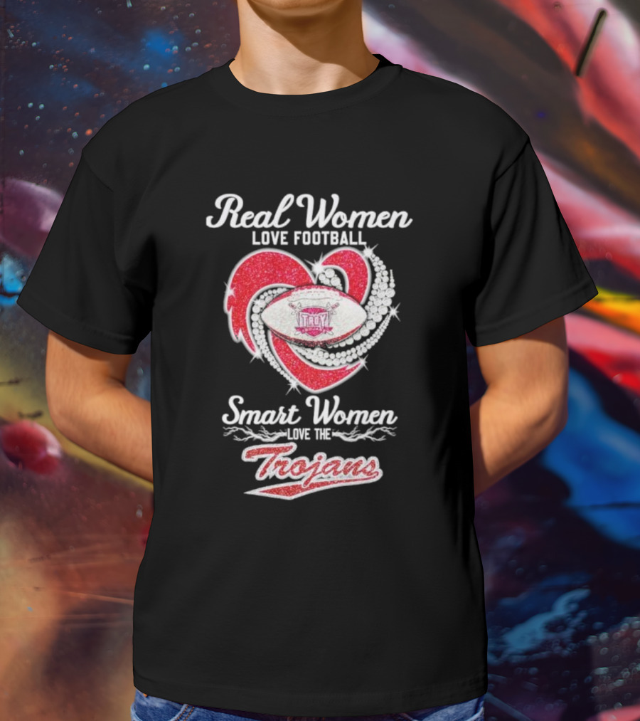 Real Women Love Football Smart Women Love The Trojans Football Heart T-Shirt