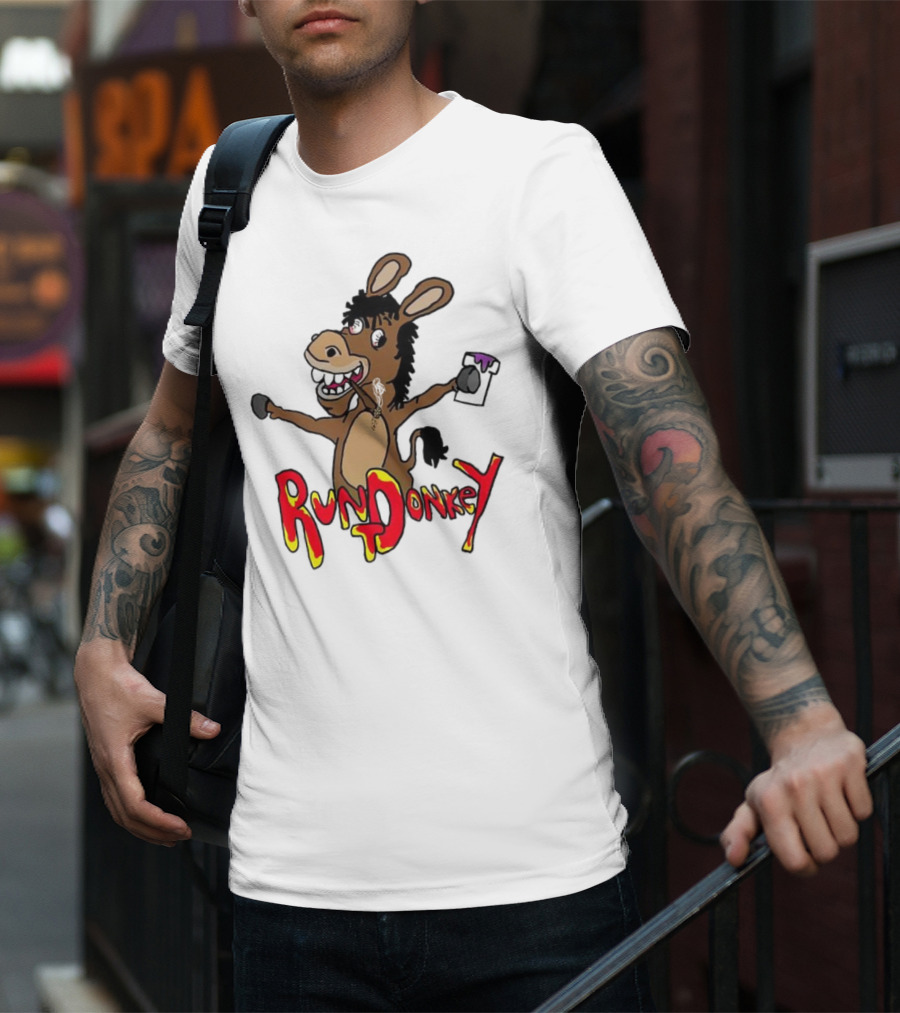 Runt Donkey Parody With Cartoon Donkey Holding Bell And Rockstar T-Shirt