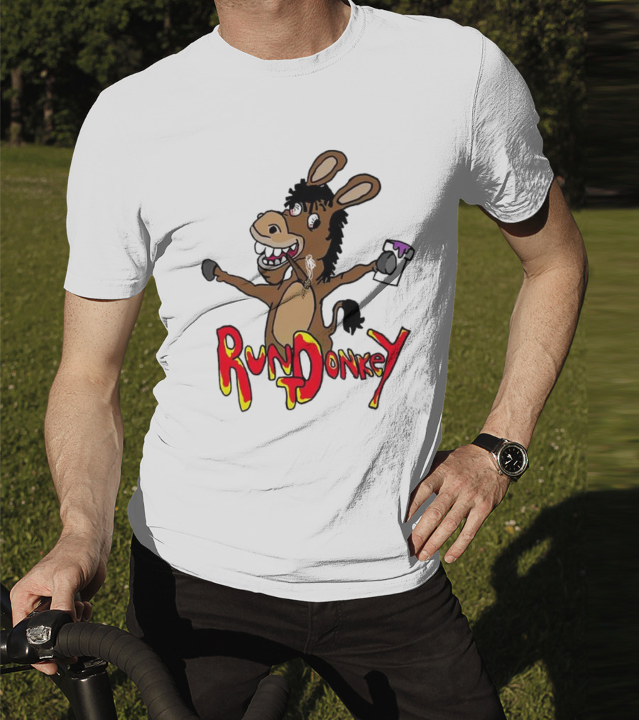 Runt Donkey Parody With Cartoon Donkey Holding Bell And Rockstar T-Shirt