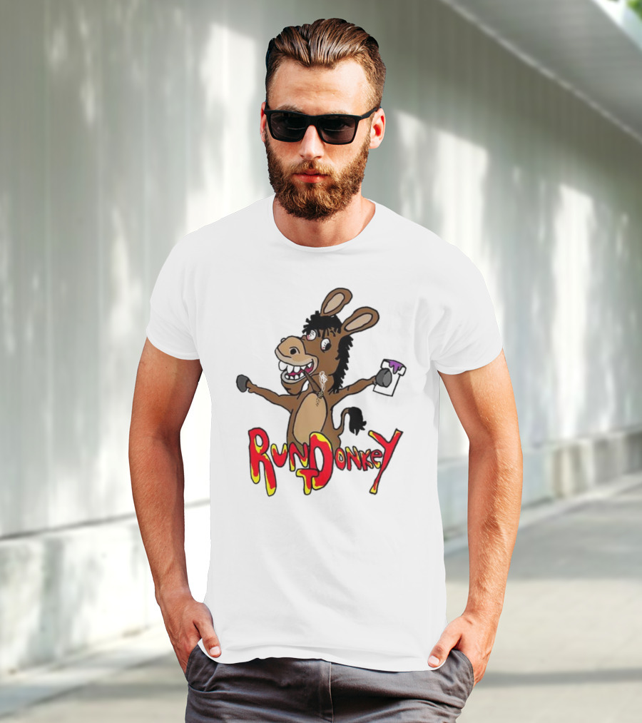 Runt Donkey Parody With Cartoon Donkey Holding Bell And Rockstar T-Shirt