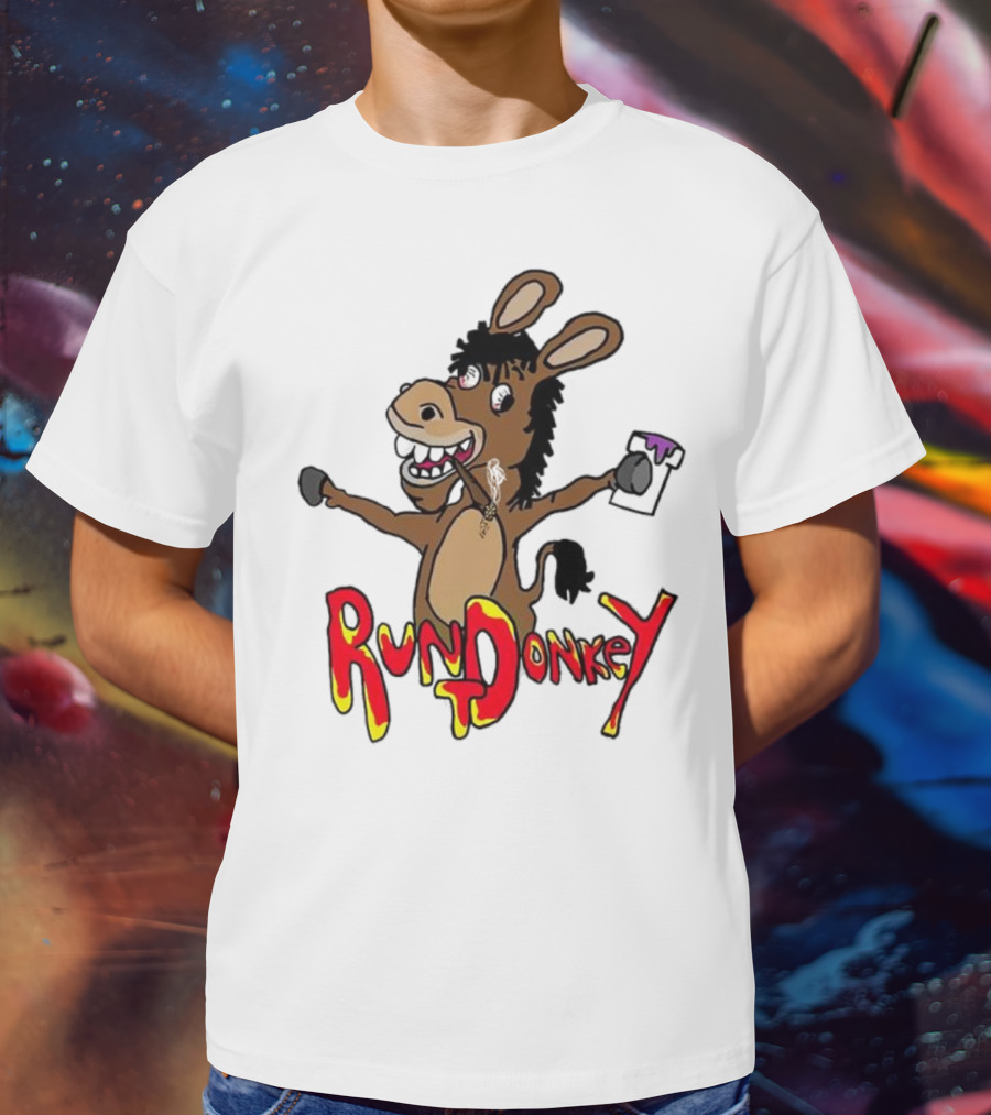 Runt Donkey Parody With Cartoon Donkey Holding Bell And Rockstar T-Shirt