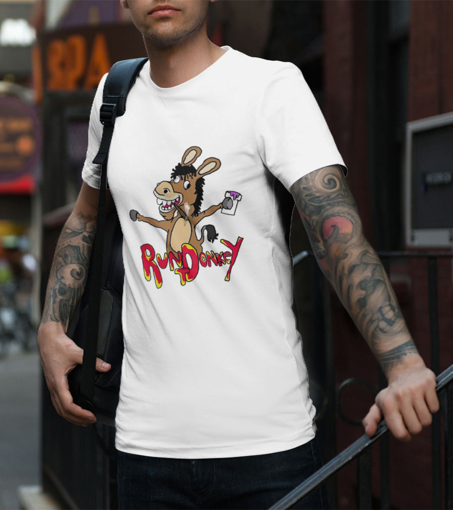 Rund Donkey Cartoon Character With Paint Can T-Shirt