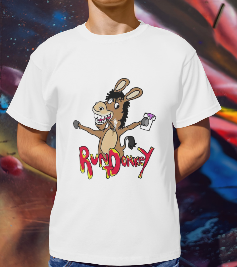 Rund Donkey Cartoon Character With Paint Can T-Shirt