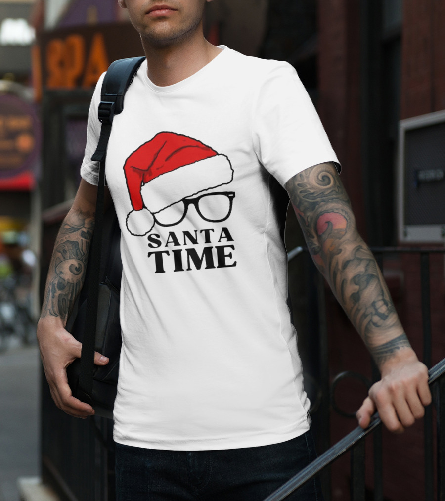 Santa Time Red Hat And Glasses Christmas T-Shirt