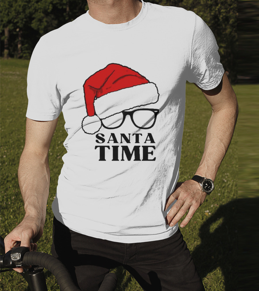 Santa Time Red Hat And Glasses Christmas T-Shirt
