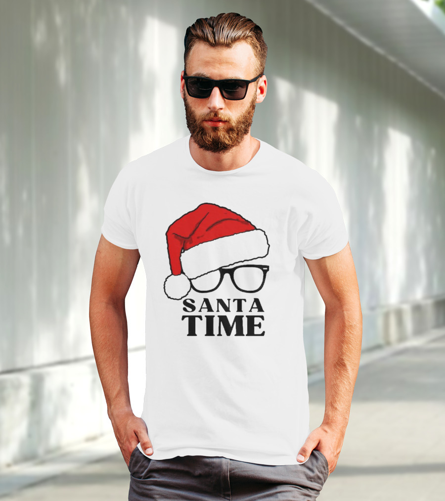 Santa Time Red Hat And Glasses Christmas T-Shirt