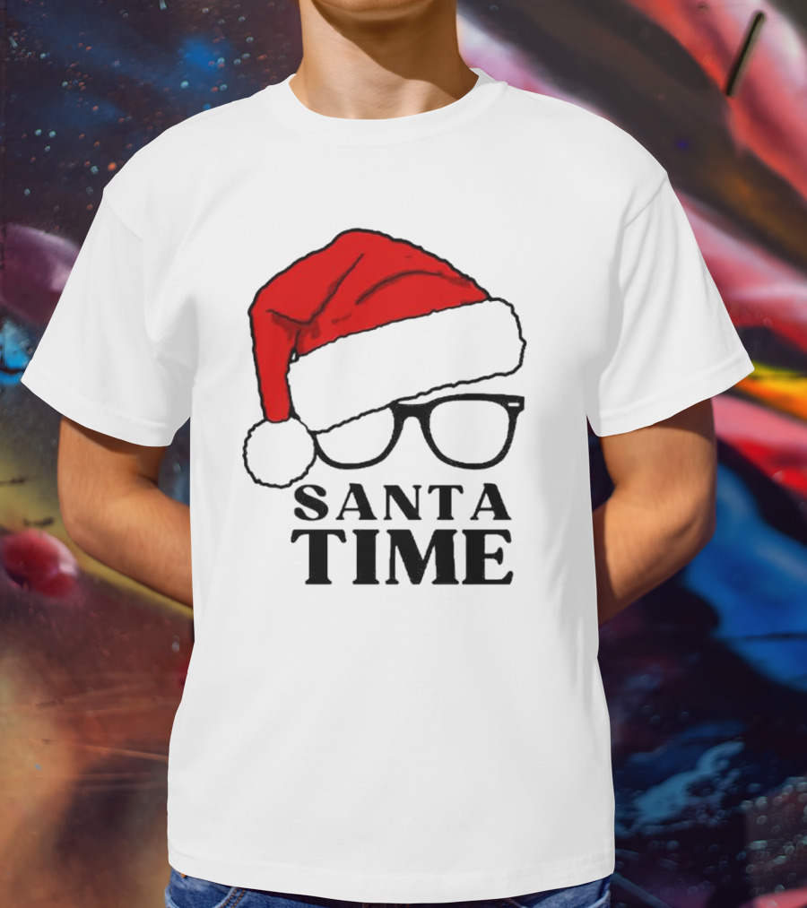 Santa Time Red Hat And Glasses Christmas T-Shirt
