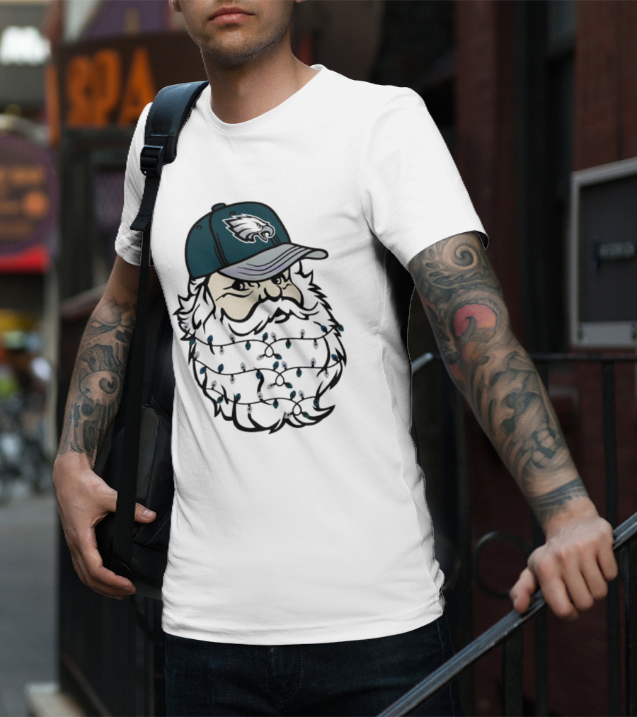 Philadelphia Eagles Santa Hat Christmas Lights Beard T-Shirt