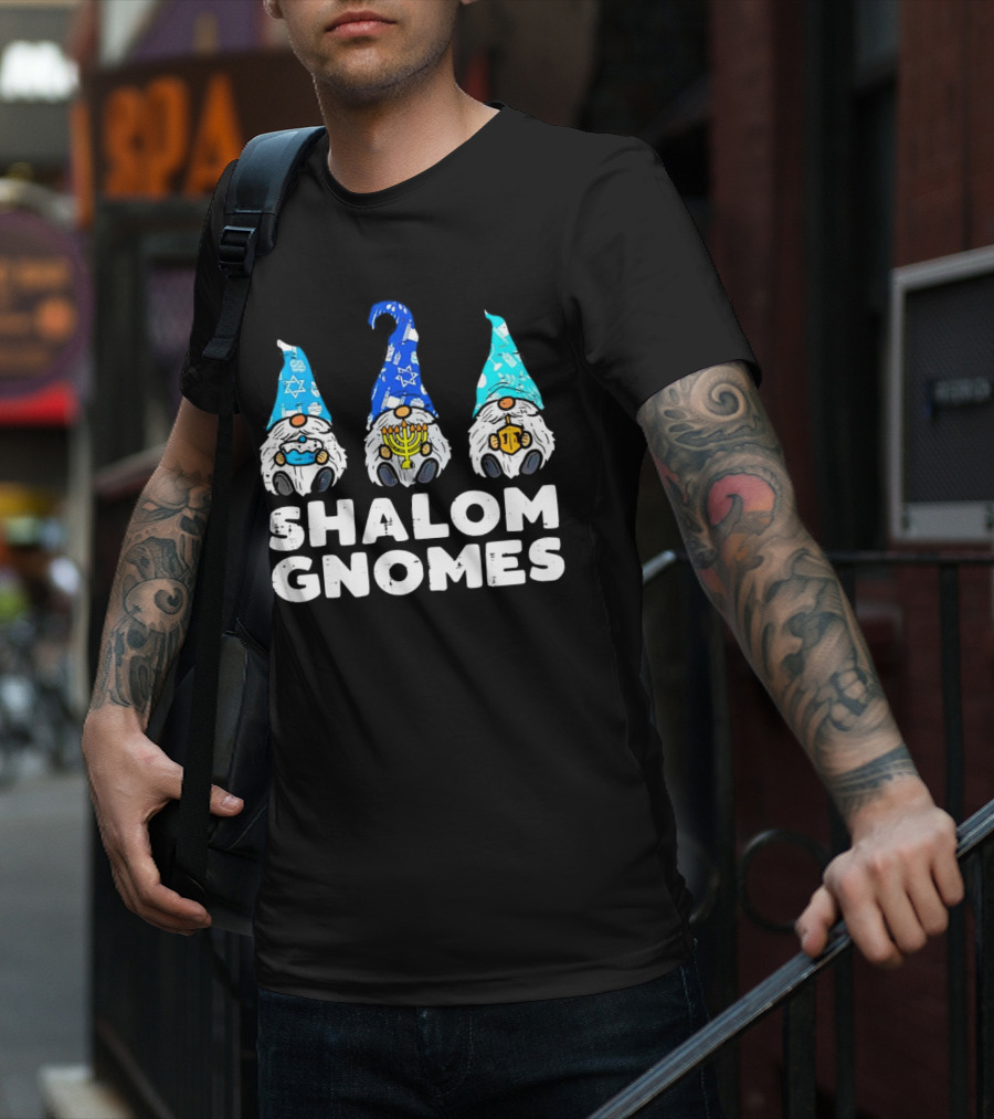 Shalom Gnomes Hanukkah Menorah Star Of David T-Shirt