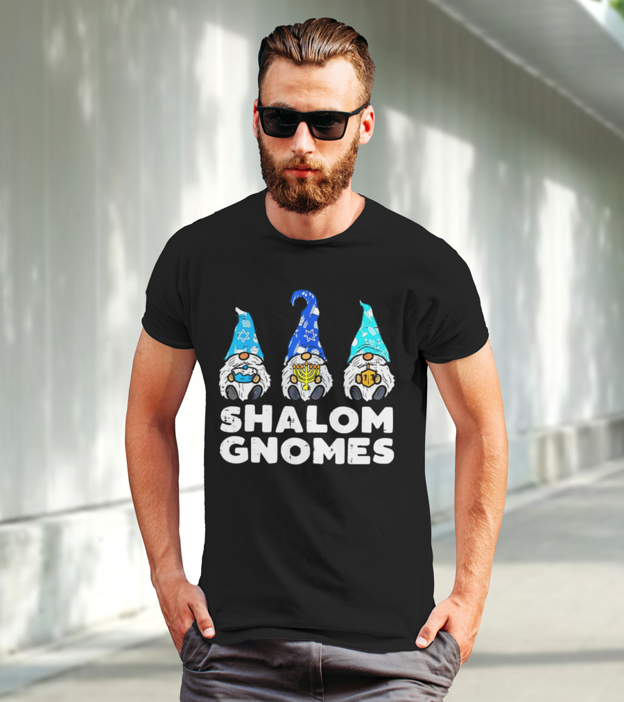Shalom Gnomes Hanukkah Menorah Star Of David T-Shirt