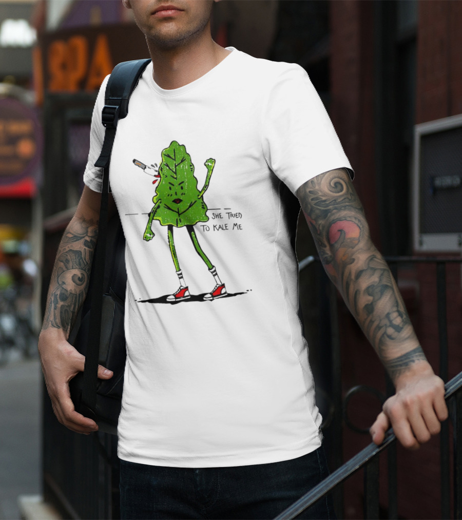 She Tried To Kale Me Smoking Kale Leaf Cartoon In Red Heels T-Shirt