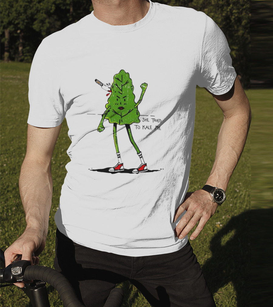 She Tried To Kale Me Smoking Kale Leaf Cartoon In Red Heels T-Shirt