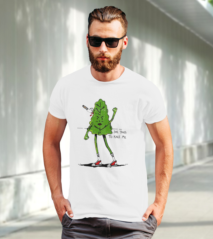 She Tried To Kale Me Smoking Kale Leaf Cartoon In Red Heels T-Shirt