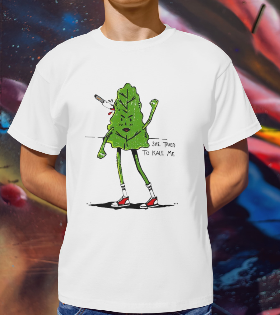 She Tried To Kale Me Smoking Kale Leaf Cartoon In Red Heels T-Shirt