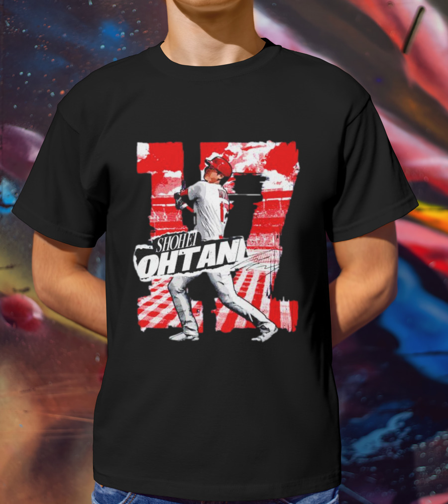 Shohei Ohtani Los Angeles Baseball 17 Cartoon Signature T-Shirt