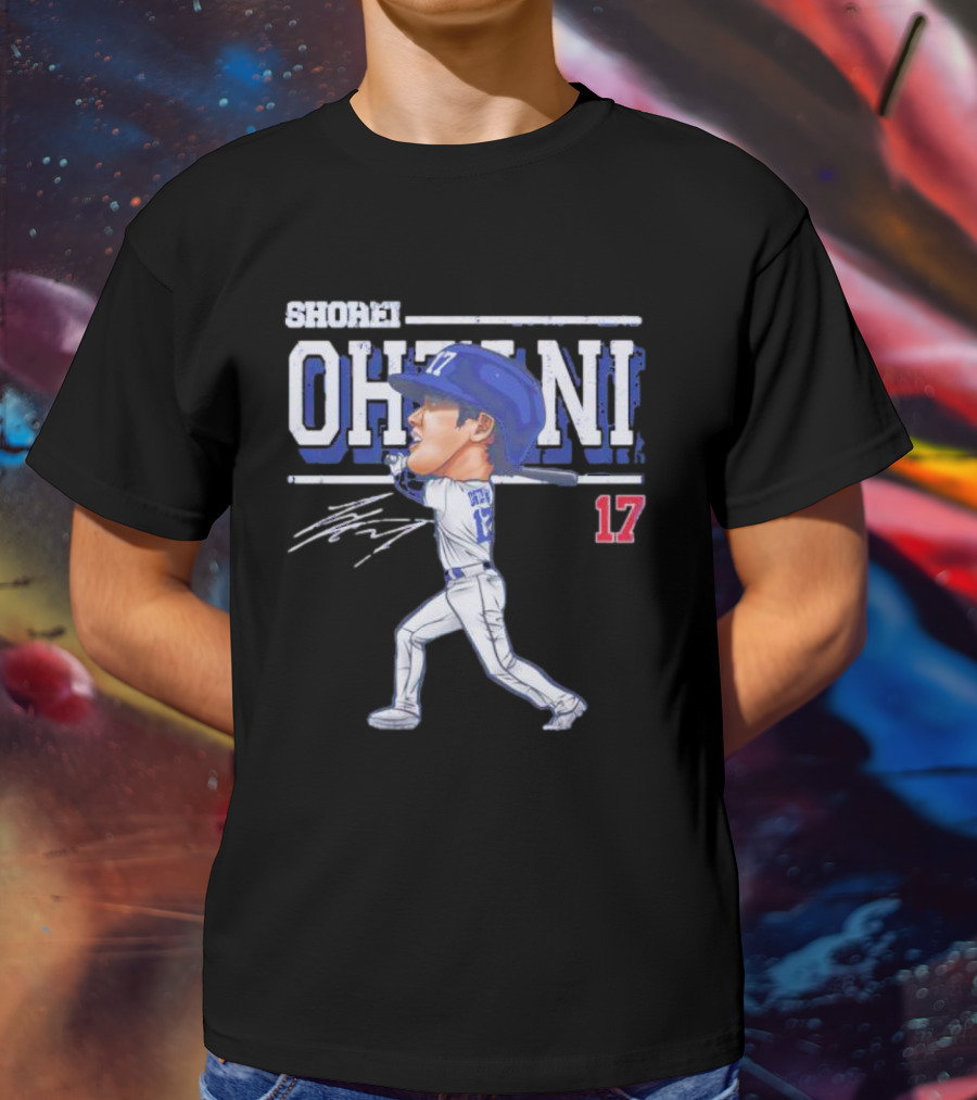 Shohei Ohtani Cartoon Signature 17 Batter Baseball T-Shirt