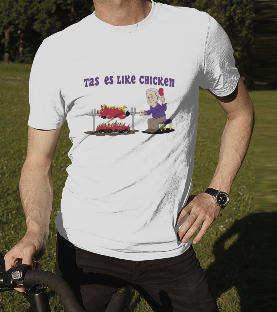 Tastes Like Chicken LSU Tiger Roasting With Cartoon Man Eating T-Shirt