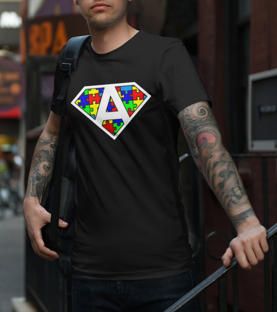 Autism Awareness Superhero Puzzle Emblem T-Shirt