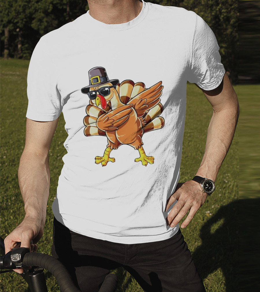 Thanksgiving Turkey Dabbing With Pilgrim Hat And Sunglasses T-Shirt