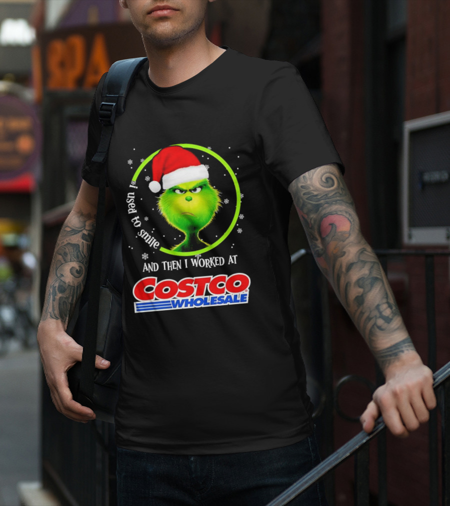 Grinch I Used To Smile And Then I Worked At Costco Wholesale Santa Hat Snowflakes T-Shirt