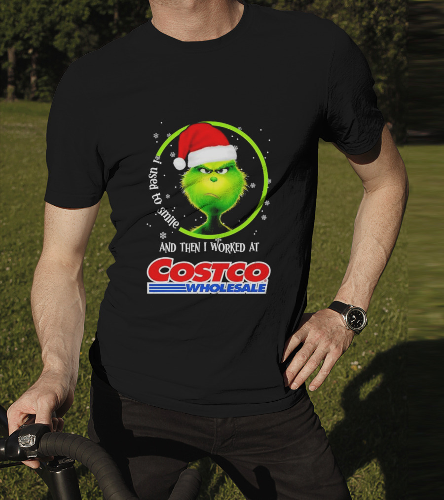 Grinch I Used To Smile And Then I Worked At Costco Wholesale Santa Hat Snowflakes T-Shirt