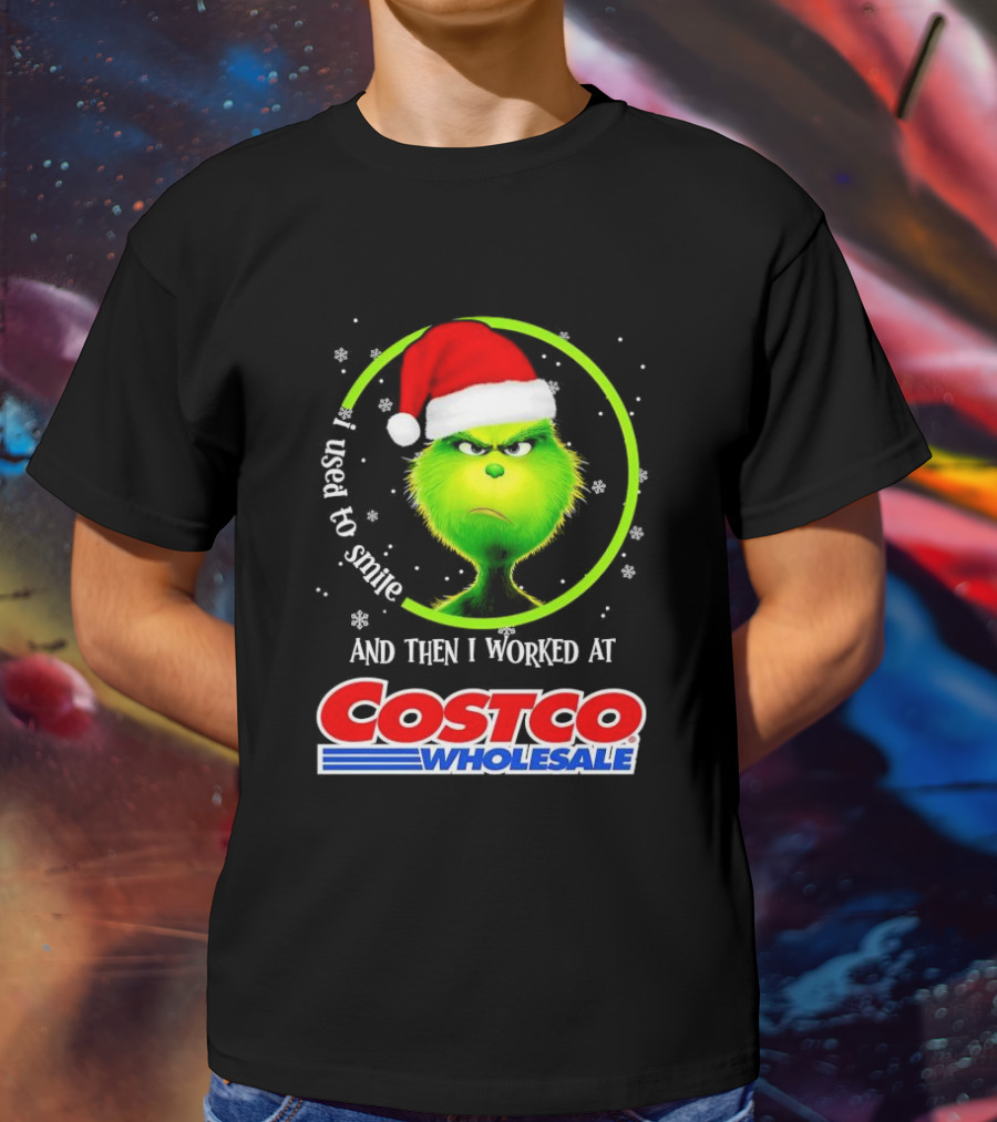 Grinch I Used To Smile And Then I Worked At Costco Wholesale Santa Hat Snowflakes T-Shirt