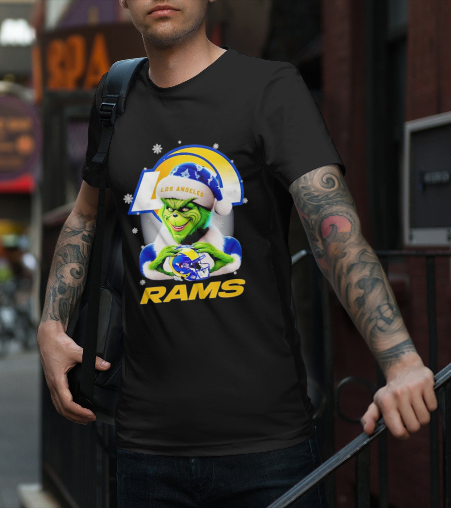 Los Angeles Rams Christmas Grinch Holding Helmet T-Shirt