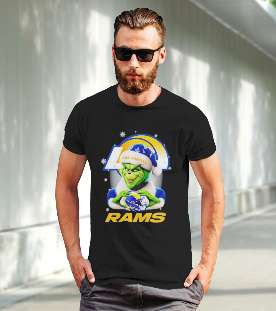 Los Angeles Rams Christmas Grinch Holding Helmet T-Shirt