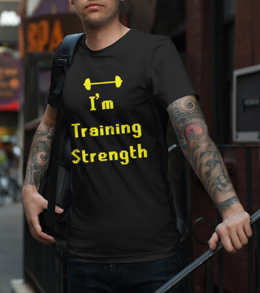 I'm Training Strength Retro Pixel Dumbbell T-Shirt