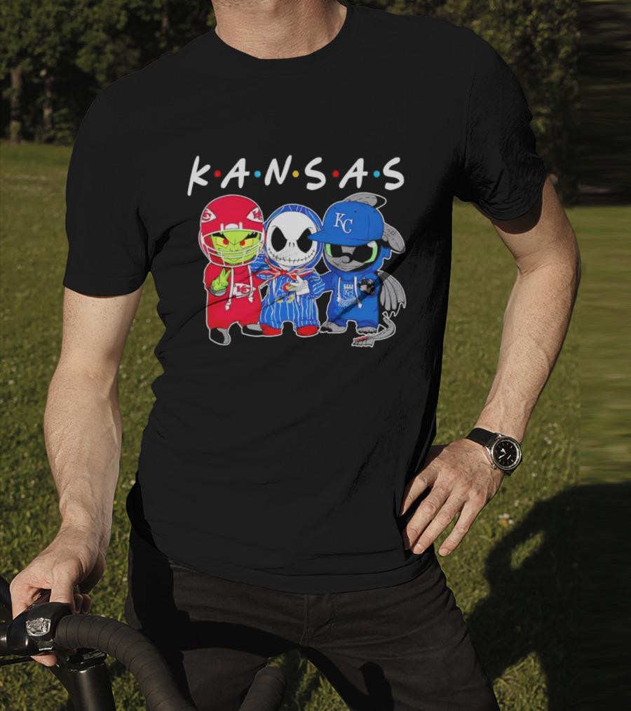 KANSAS Sports Characters Grinch Jack Skellington Toothless Chiefs Royals Jayhawks T-Shirt