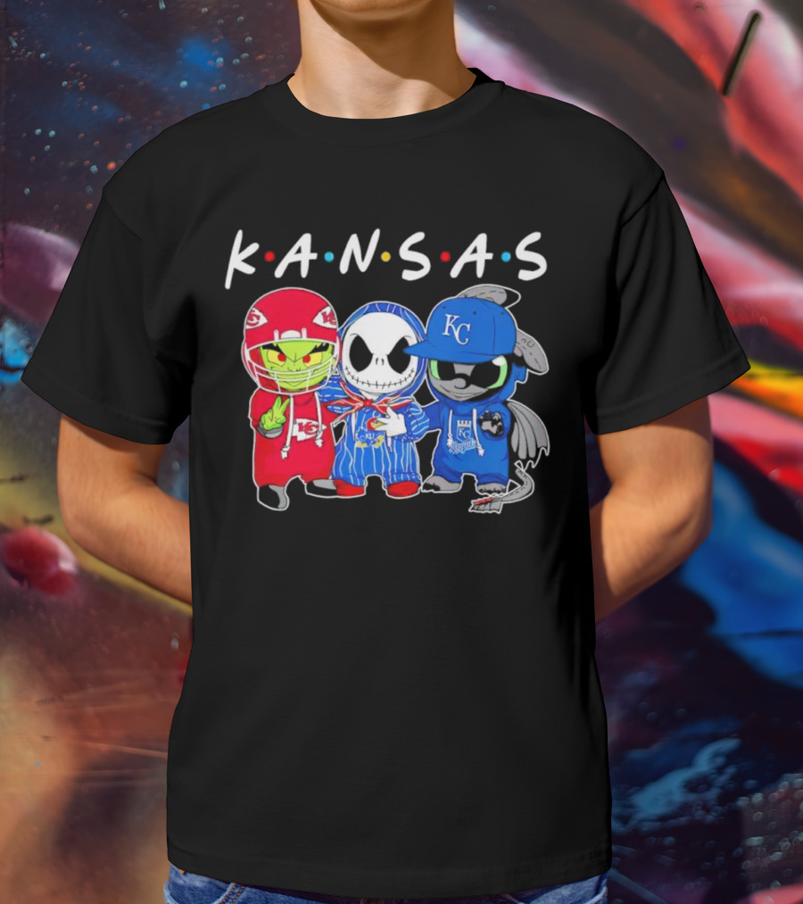 KANSAS Sports Characters Grinch Jack Skellington Toothless Chiefs Royals Jayhawks T-Shirt