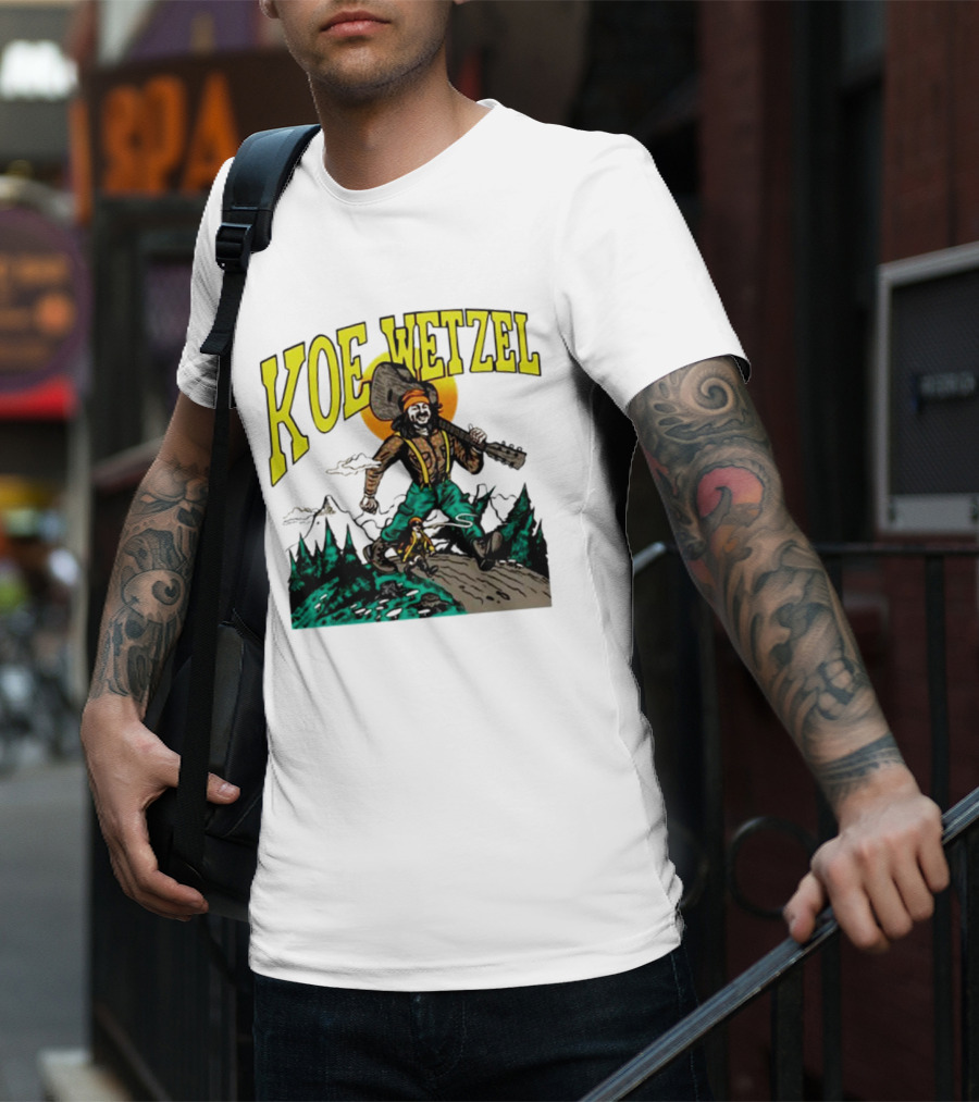 Koe Wetzel Koe Bunyan Lumberjack With Guitar And Dog In Mountain Scene T-Shirt