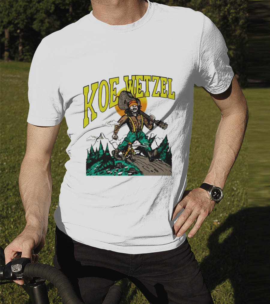 Koe Wetzel Koe Bunyan Lumberjack With Guitar And Dog In Mountain Scene T-Shirt