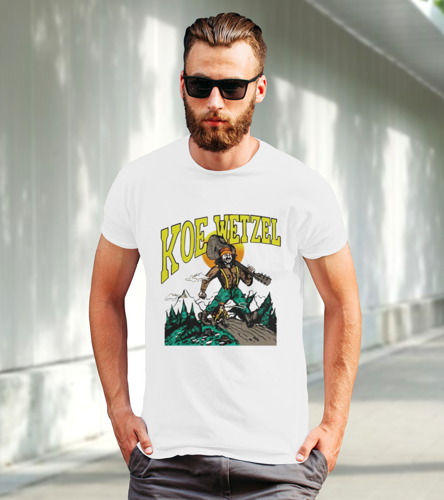 Koe Wetzel Koe Bunyan Lumberjack With Guitar And Dog In Mountain Scene T-Shirt