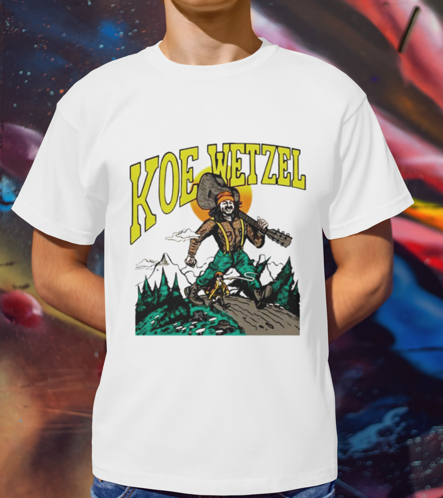 Koe Wetzel Koe Bunyan Lumberjack With Guitar And Dog In Mountain Scene T-Shirt