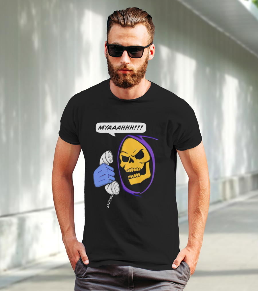 Skeletor Myahhh Phone Call Retro Villain Humor T-Shirt