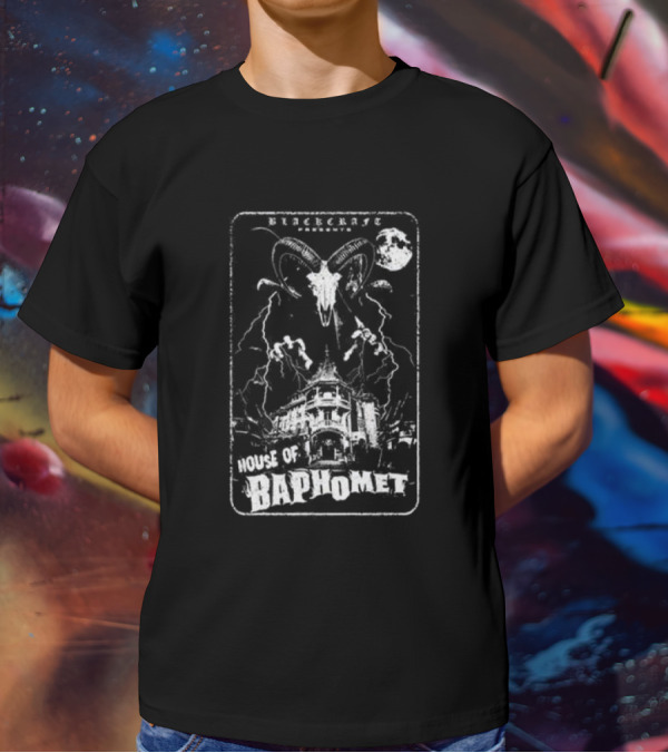 Blackcraft Cult Blackcraft Presents House Of Baphomet Goat Head Lightning Full Moon Dark T-Shirt