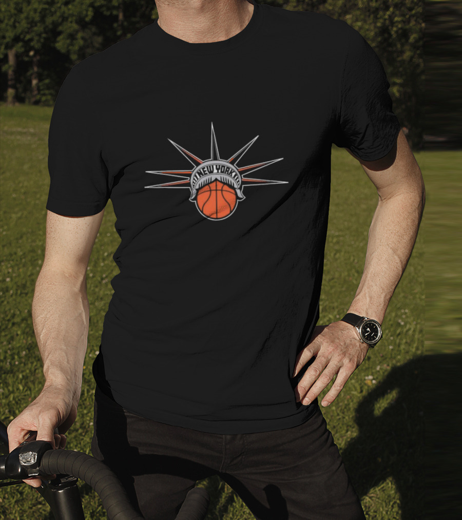 New York Basketball Liberty With Statue Spikes Ball Emblem T-Shirt
