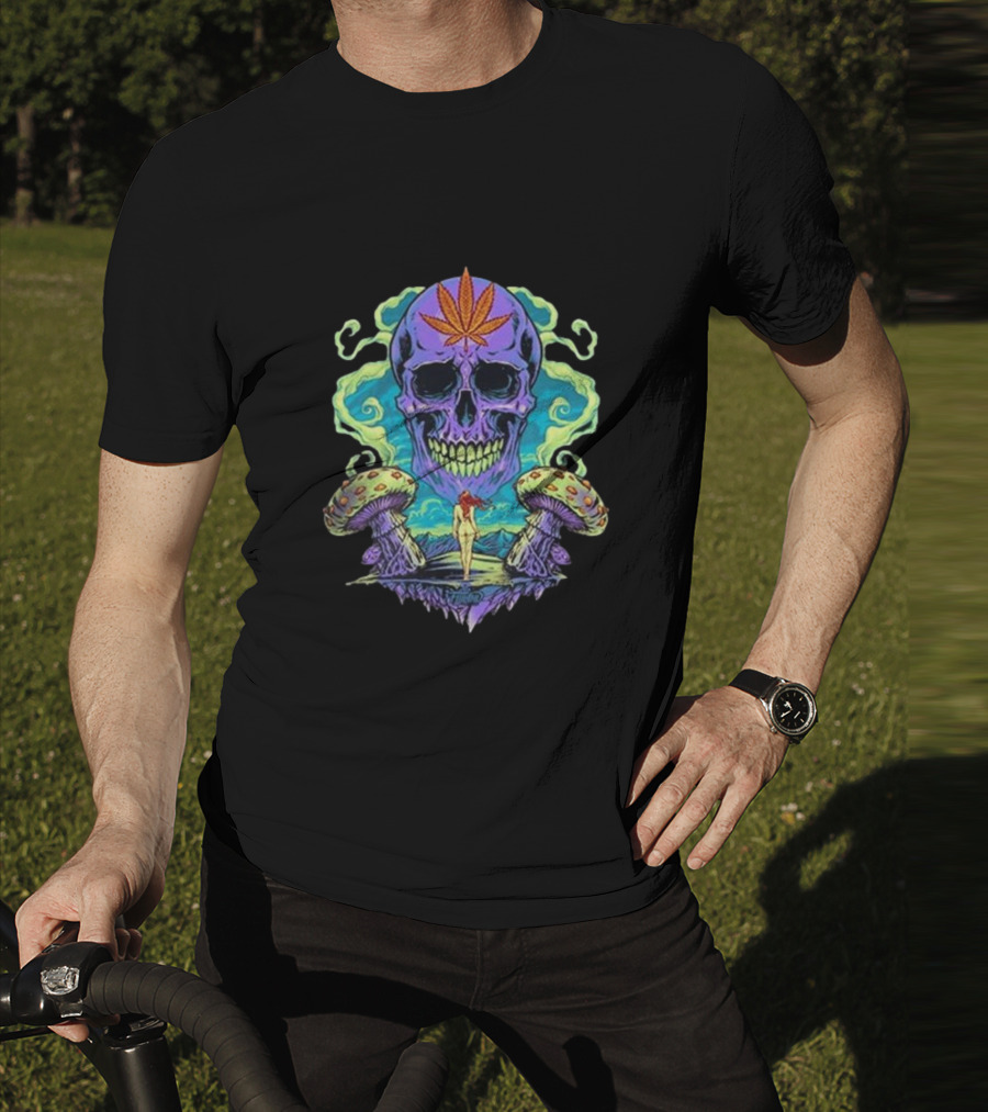 Ethereal Euphoria Psychedelic Skull And Mushrooms T-Shirt
