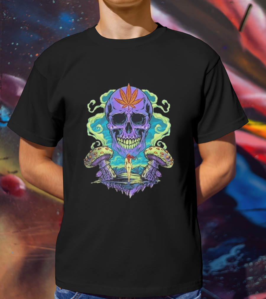 Ethereal Euphoria Psychedelic Skull And Mushrooms T-Shirt