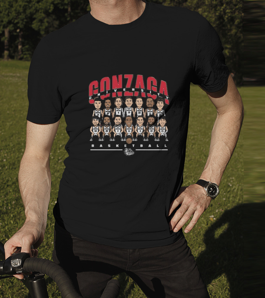 Gonzaga University Basketball Team Caricature With Bulldog T-Shirt