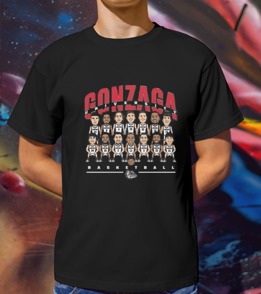 Gonzaga University Basketball Team Caricature With Bulldog T-Shirt