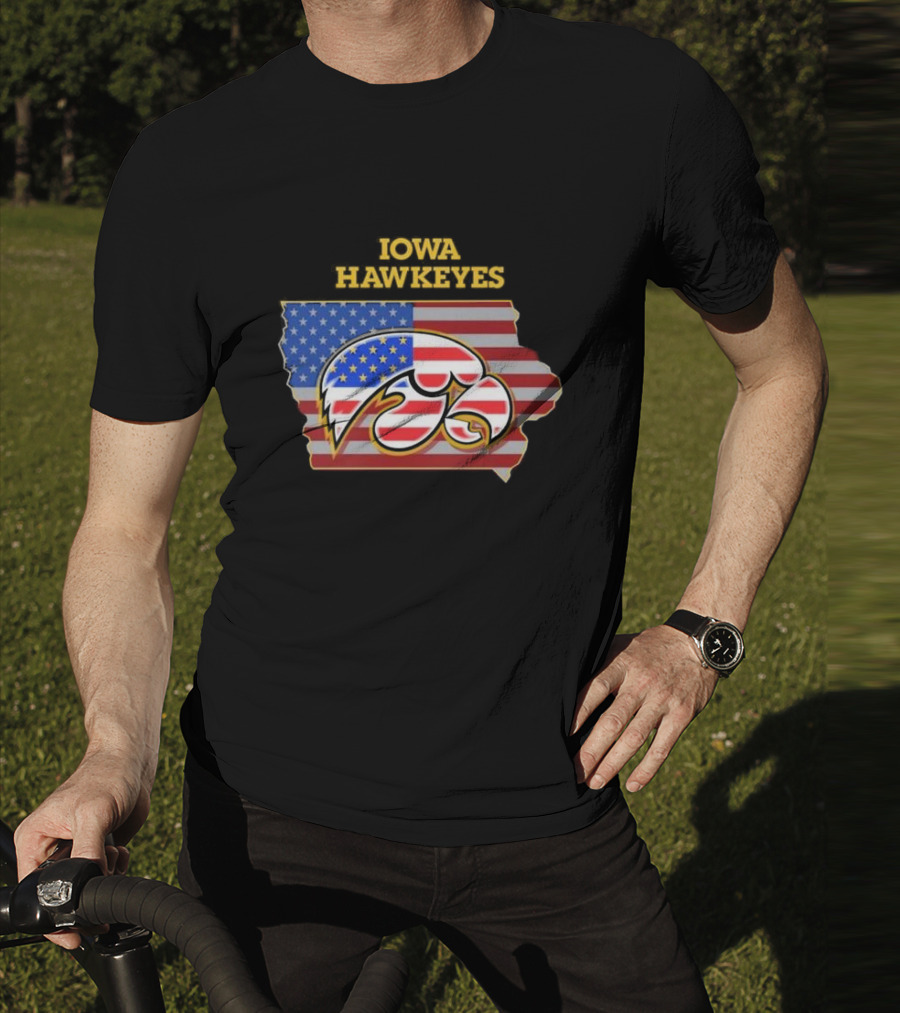 Iowa Hawkeyes American Flag Map T-Shirt