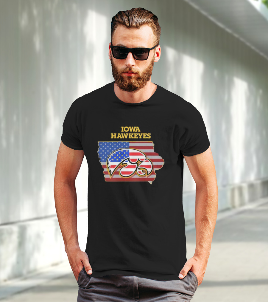 Iowa Hawkeyes American Flag Map T-Shirt