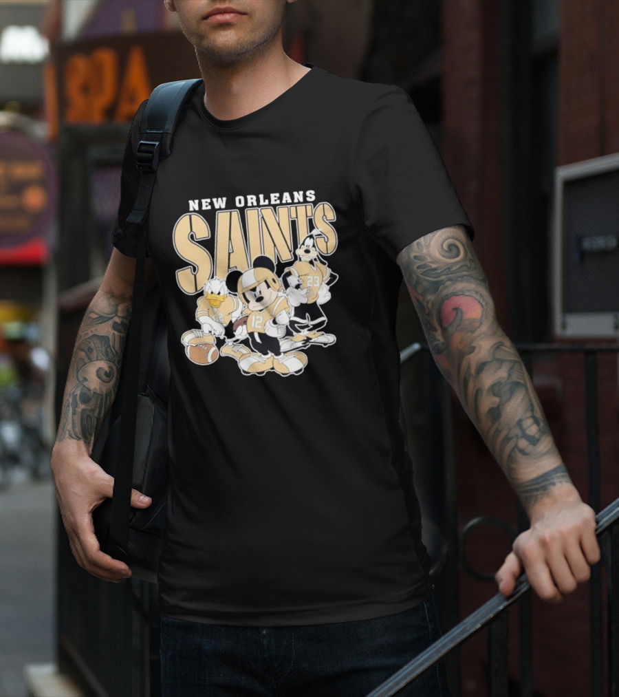 New Orleans Saints Mickey Donald Duck Goofy Football Team T-Shirt