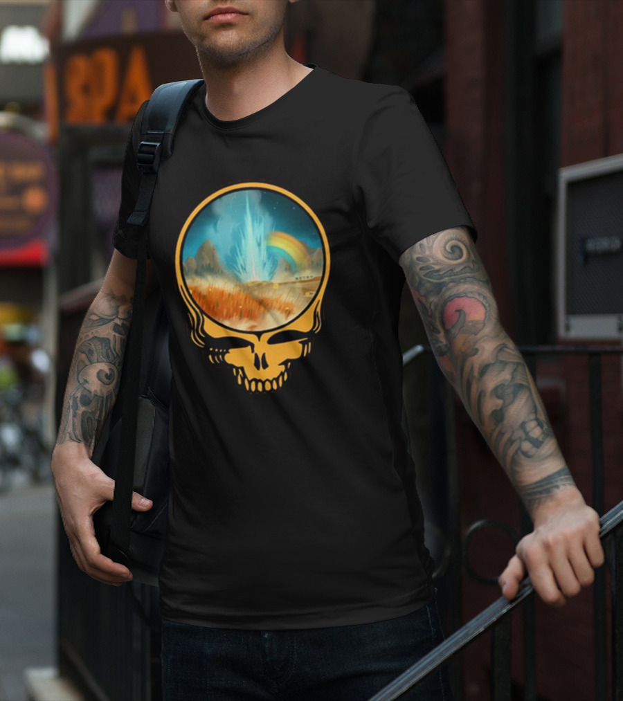 Grateful Dead Skull With Psychedelic Landscape And Rainbow T-Shirt